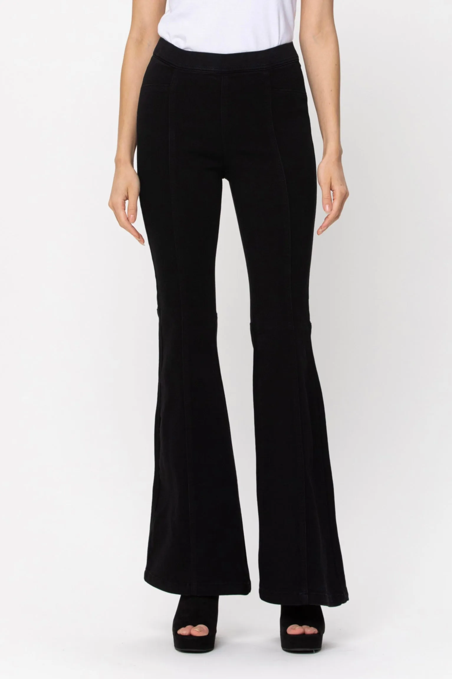 Noemi High Rise Front Seaming Detail Super Flare Black Jeans
