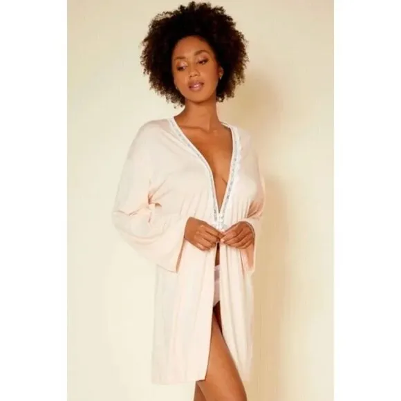 NWT Cosabella Lace Trim Flirty Sleep Robe in Rose Dawn/Moon Ivory MSRP$104