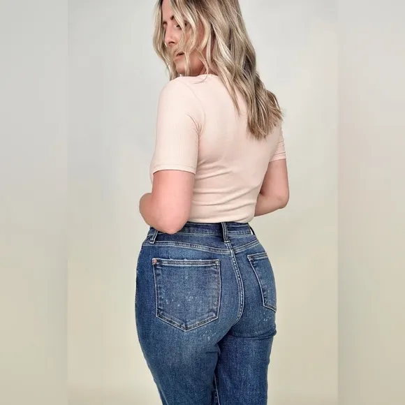NWT Judy Blue High Waist Bleach Splash Boyfriend Jeans