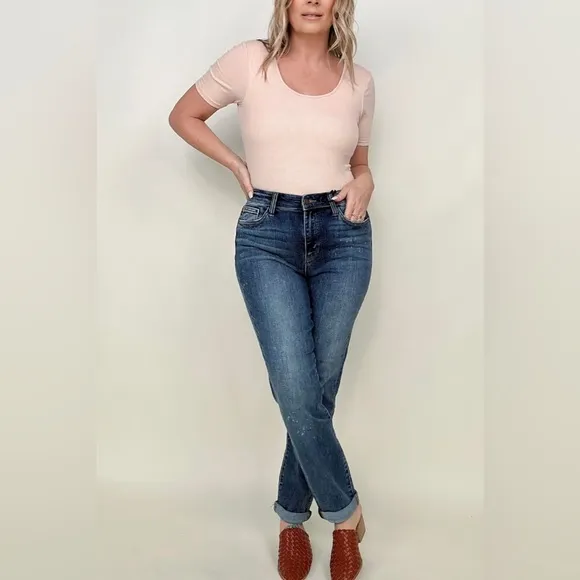 NWT Judy Blue High Waist Bleach Splash Boyfriend Jeans