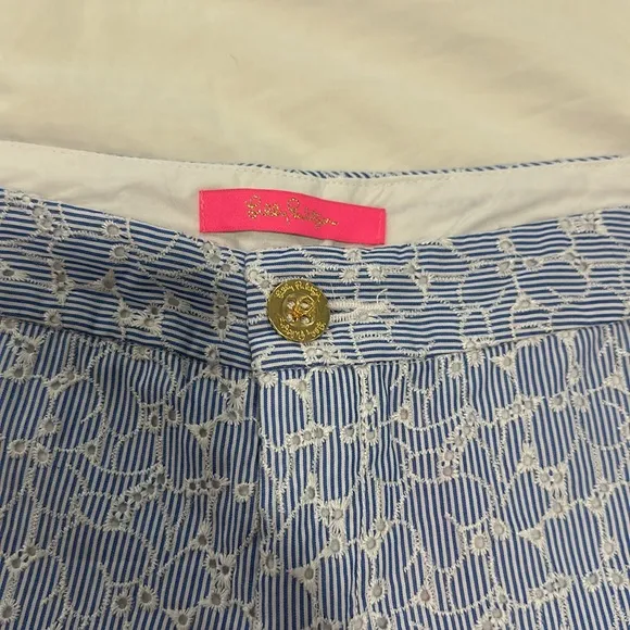 NWT Lilly Pulitzer Shorts Buttercup Resort Blue Crew White Eyelet Scalloped 4