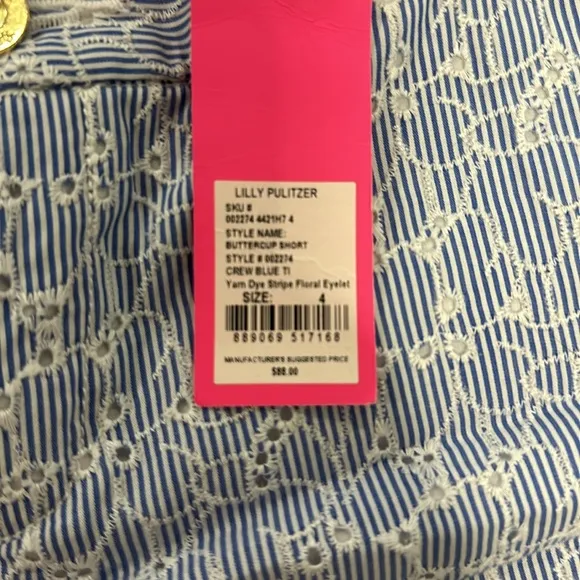 NWT Lilly Pulitzer Shorts Buttercup Resort Blue Crew White Eyelet Scalloped 4