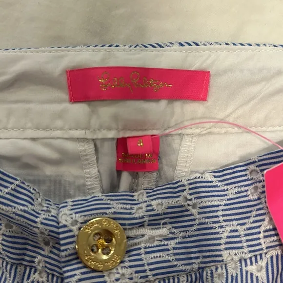 NWT Lilly Pulitzer Shorts Buttercup Resort Blue Crew White Eyelet Scalloped 4
