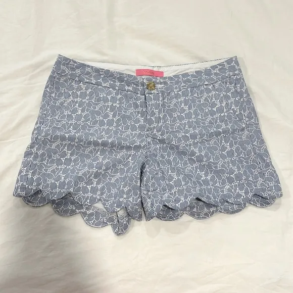 NWT Lilly Pulitzer Shorts Buttercup Resort Blue Crew White Eyelet Scalloped 4