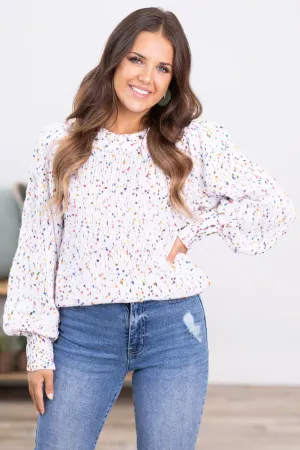 Off White Multicolor Popcorn Sweater