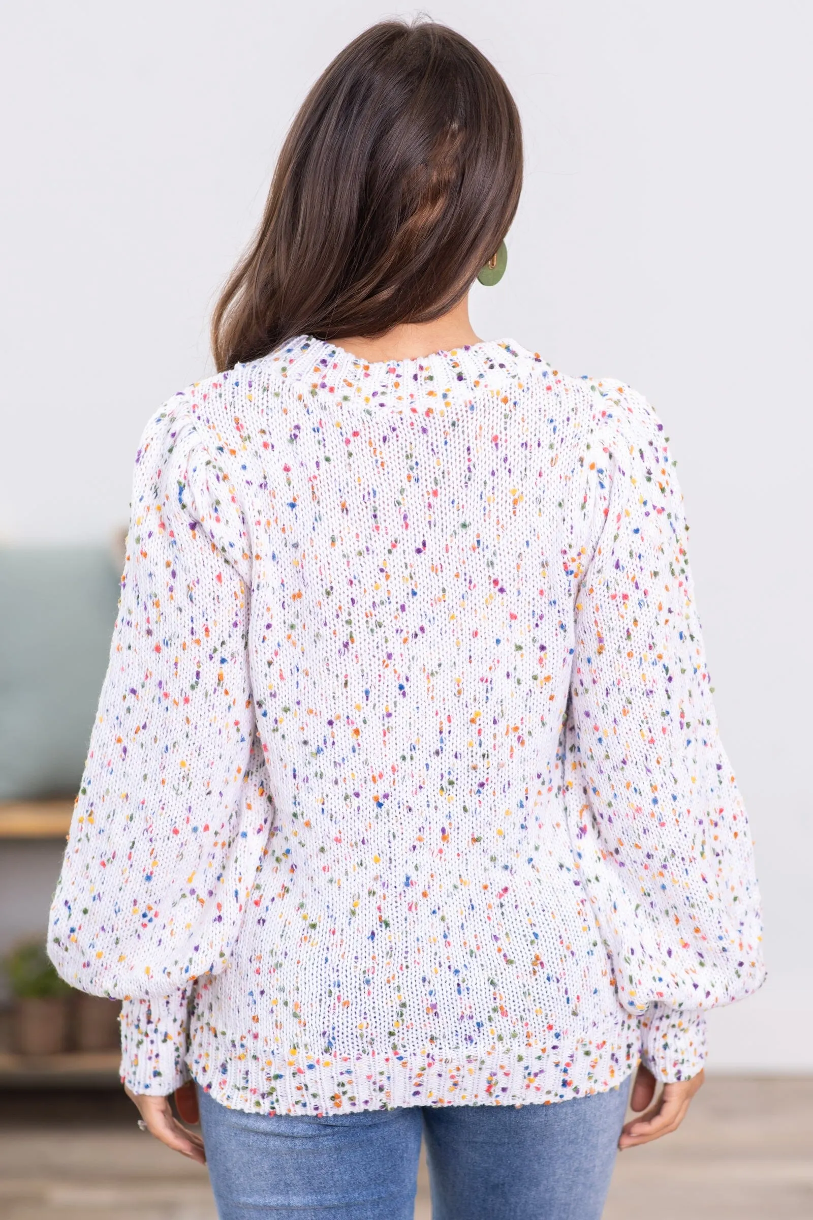 Off White Multicolor Popcorn Sweater