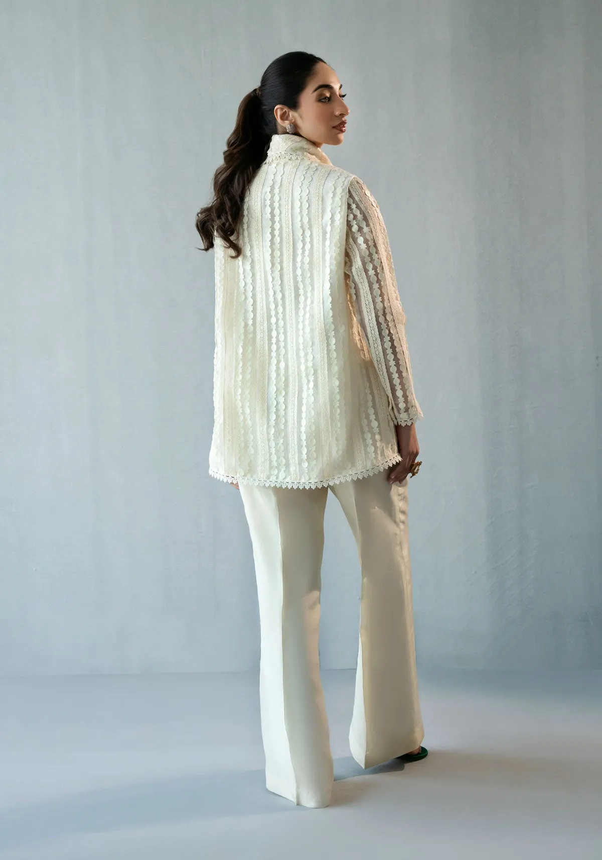 Off-White Stripped Asymmetric Jacket with Trousers