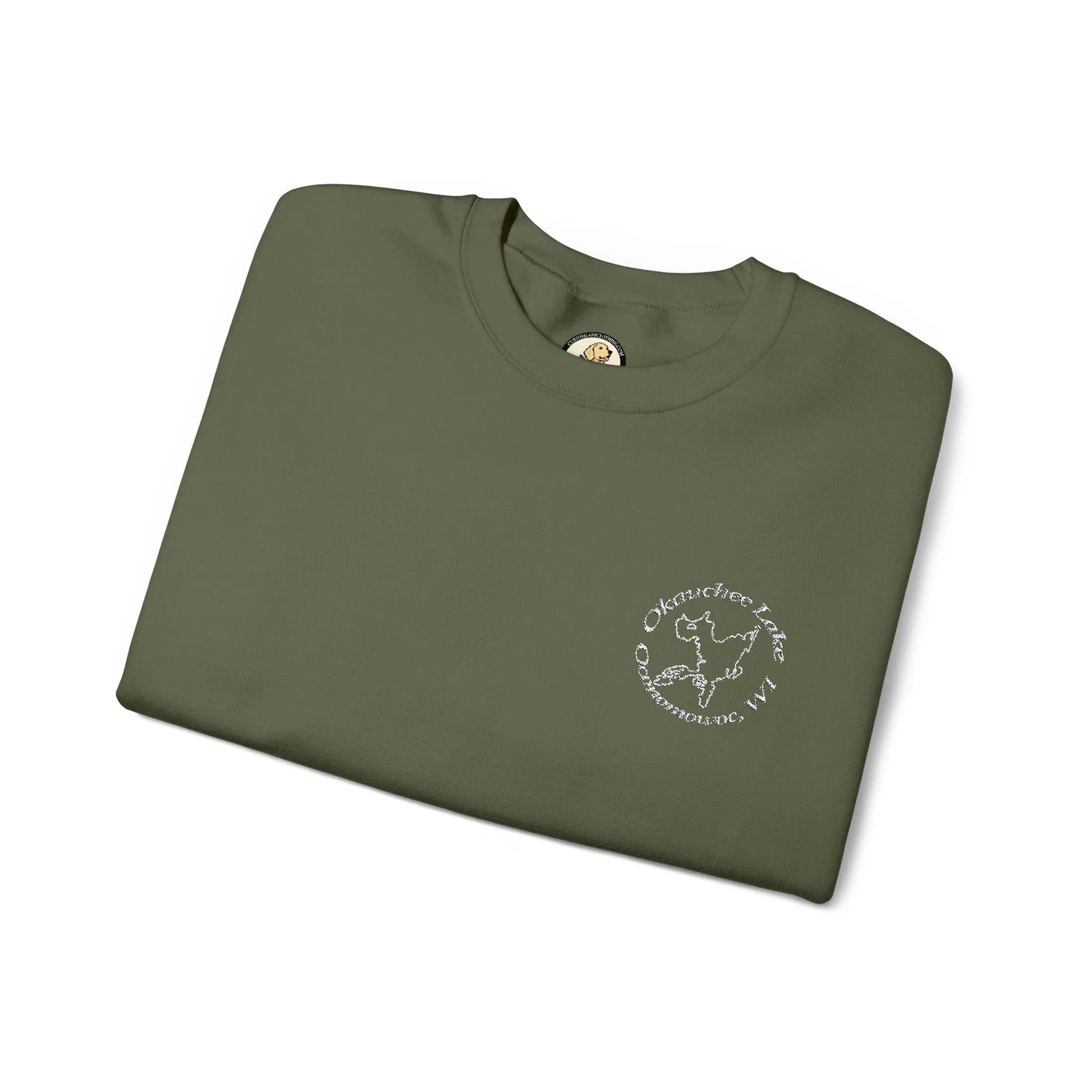 Okauchee Lake Embroidered circle text Oconomowoc WI Unisex Heavy Blend™ Crewneck Sweatshirt