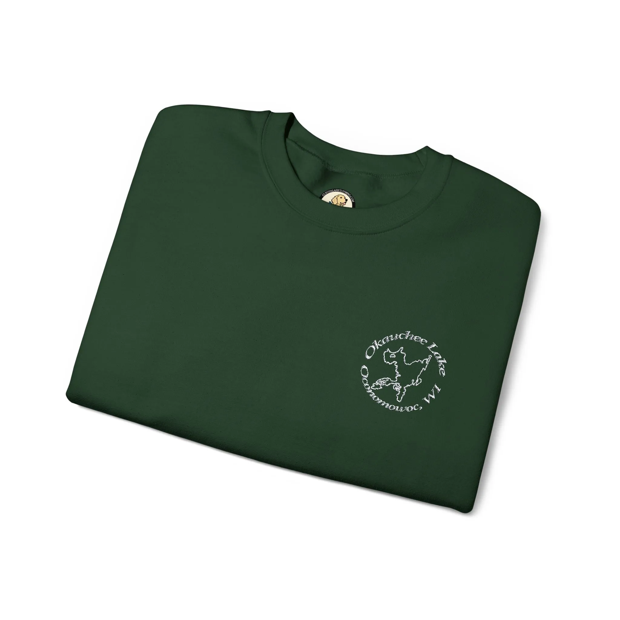 Okauchee Lake Embroidered circle text Oconomowoc WI Unisex Heavy Blend™ Crewneck Sweatshirt