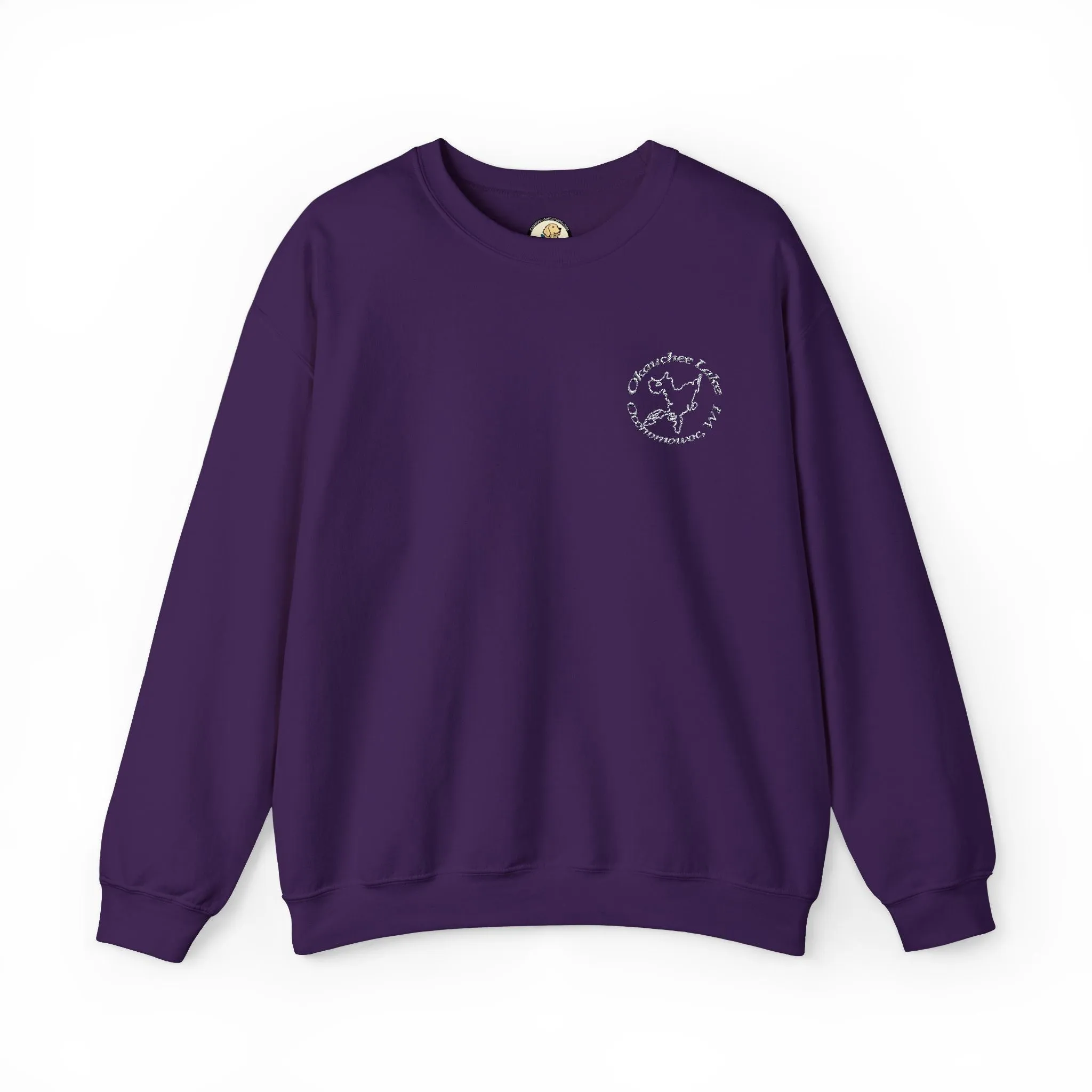 Okauchee Lake Embroidered circle text Oconomowoc WI Unisex Heavy Blend™ Crewneck Sweatshirt