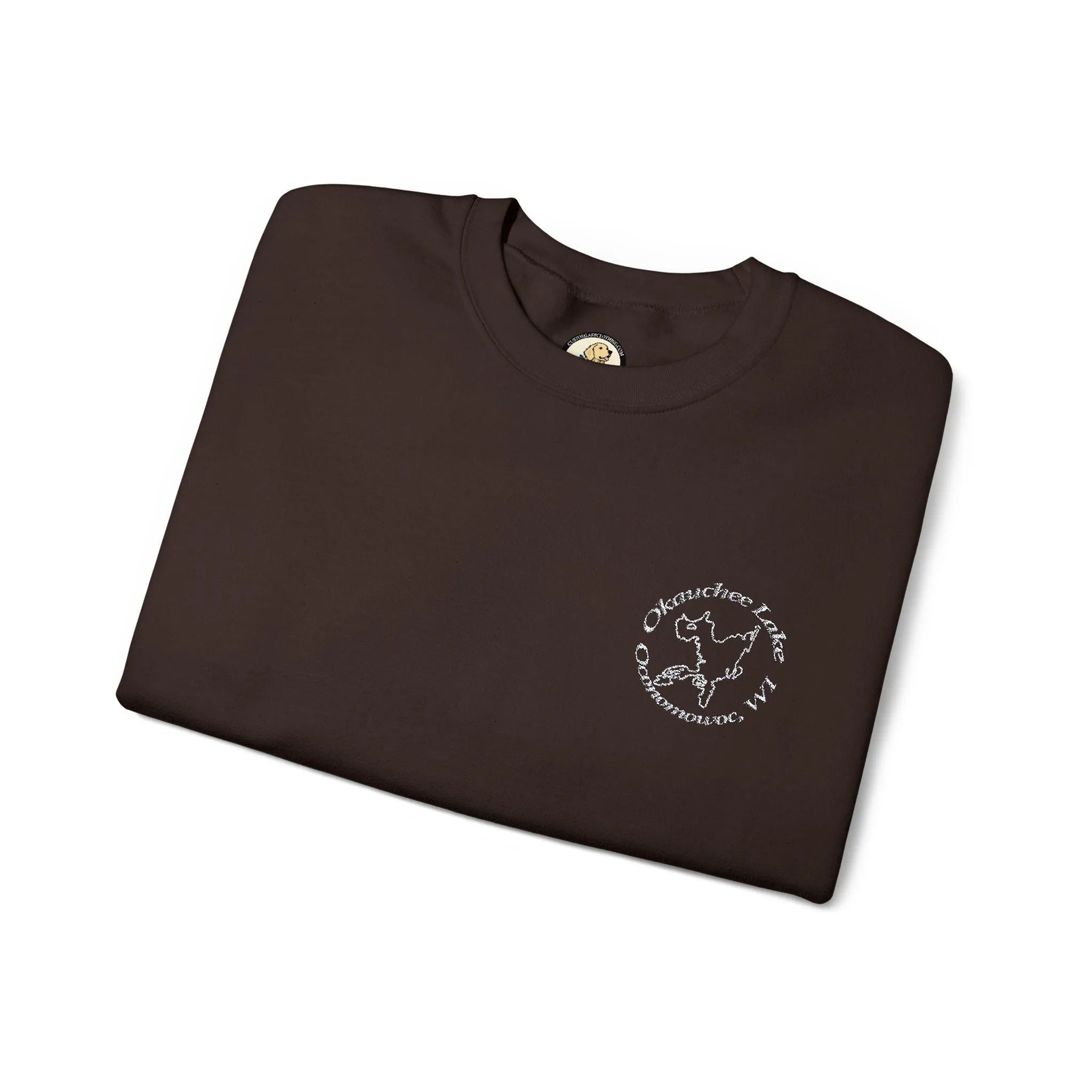 Okauchee Lake Embroidered circle text Oconomowoc WI Unisex Heavy Blend™ Crewneck Sweatshirt