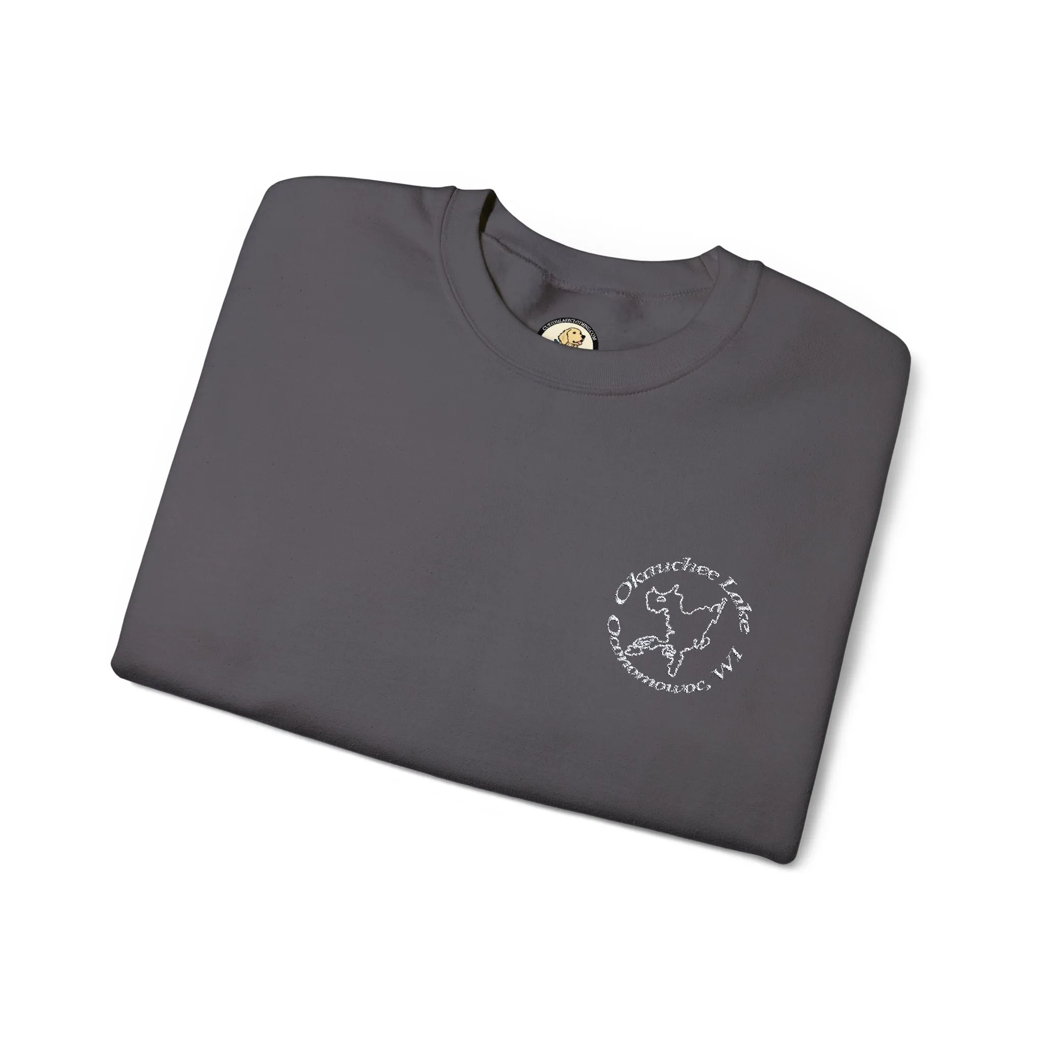 Okauchee Lake Embroidered circle text Oconomowoc WI Unisex Heavy Blend™ Crewneck Sweatshirt