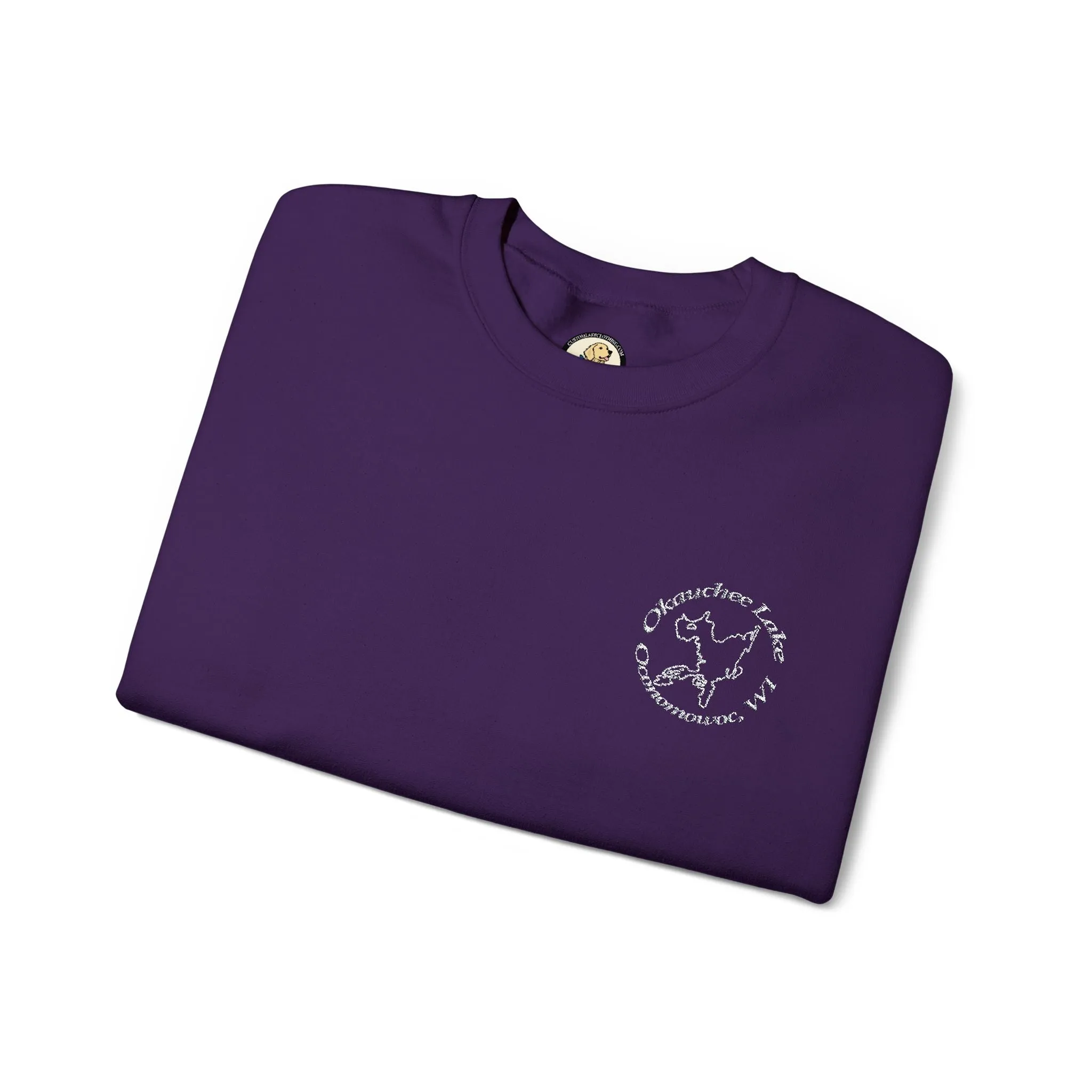 Okauchee Lake Embroidered circle text Oconomowoc WI Unisex Heavy Blend™ Crewneck Sweatshirt