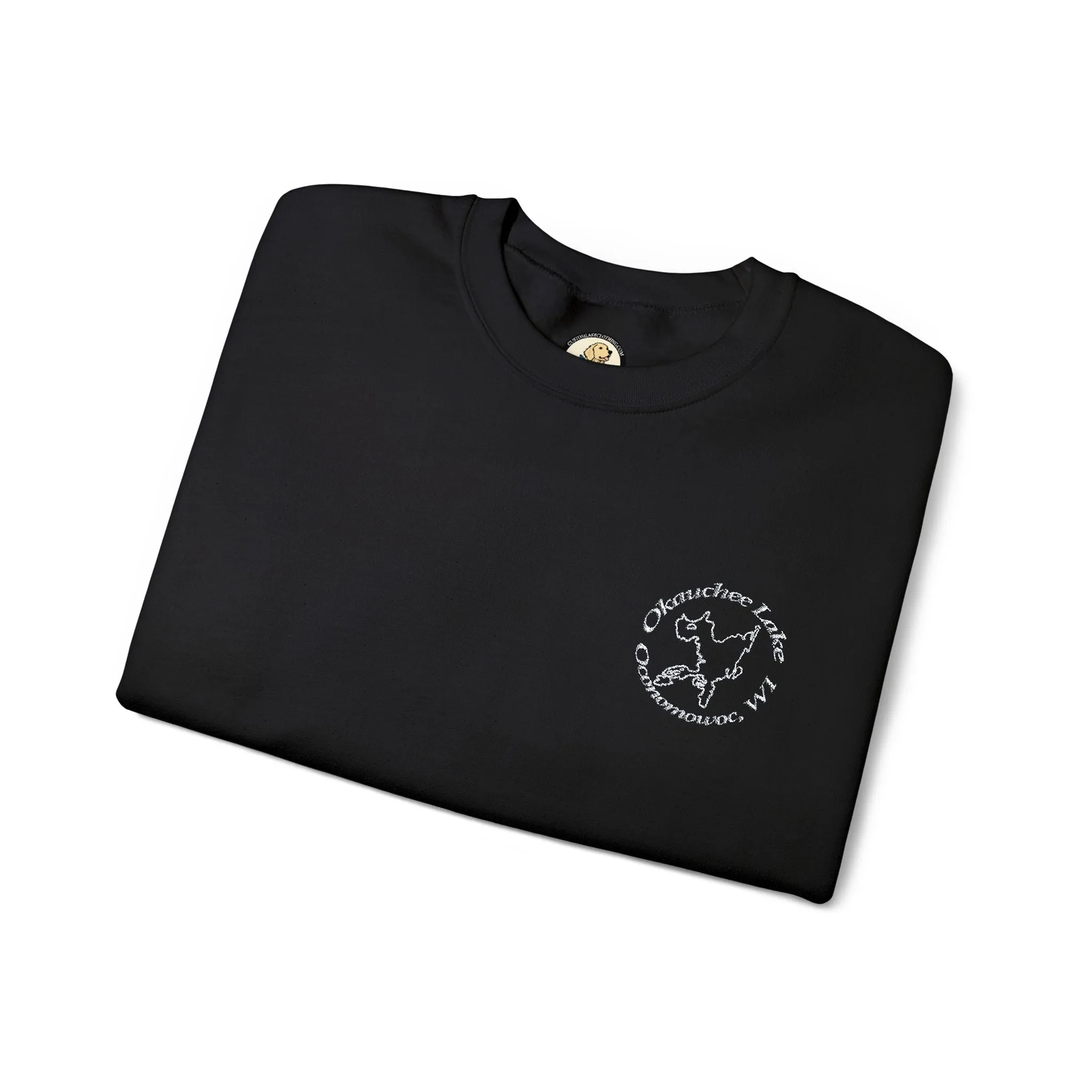 Okauchee Lake Embroidered circle text Oconomowoc WI Unisex Heavy Blend™ Crewneck Sweatshirt