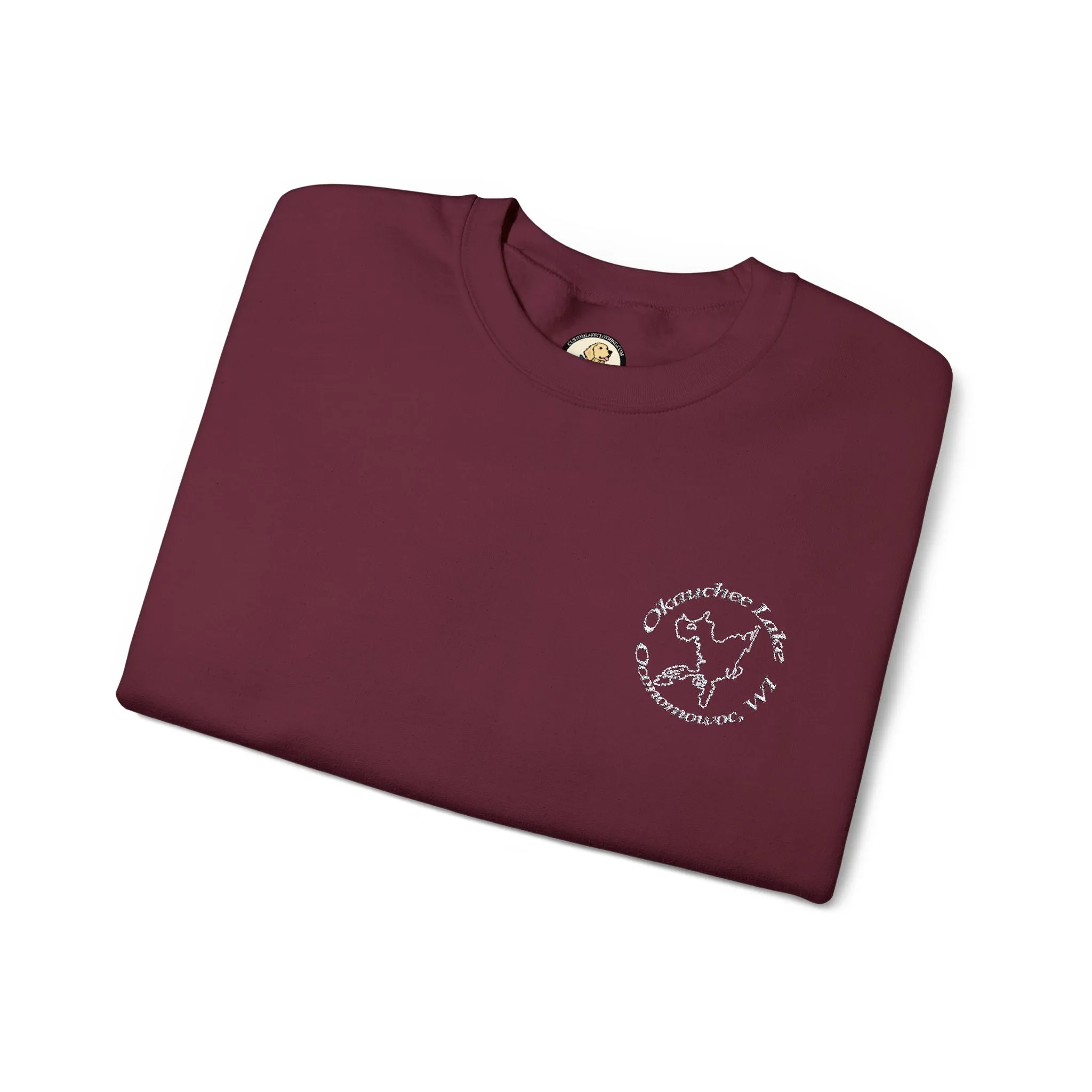 Okauchee Lake Embroidered circle text Oconomowoc WI Unisex Heavy Blend™ Crewneck Sweatshirt