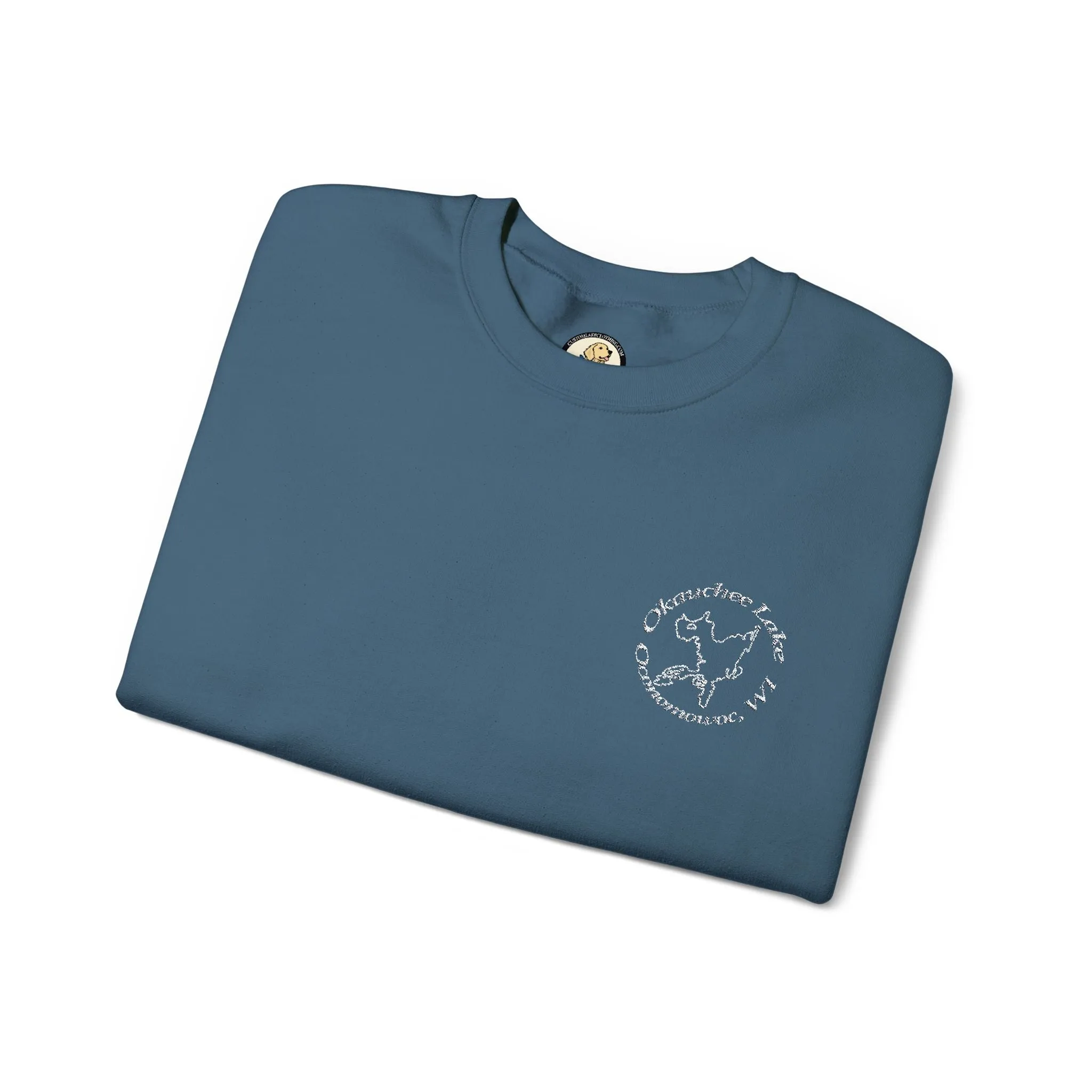 Okauchee Lake Embroidered circle text Oconomowoc WI Unisex Heavy Blend™ Crewneck Sweatshirt