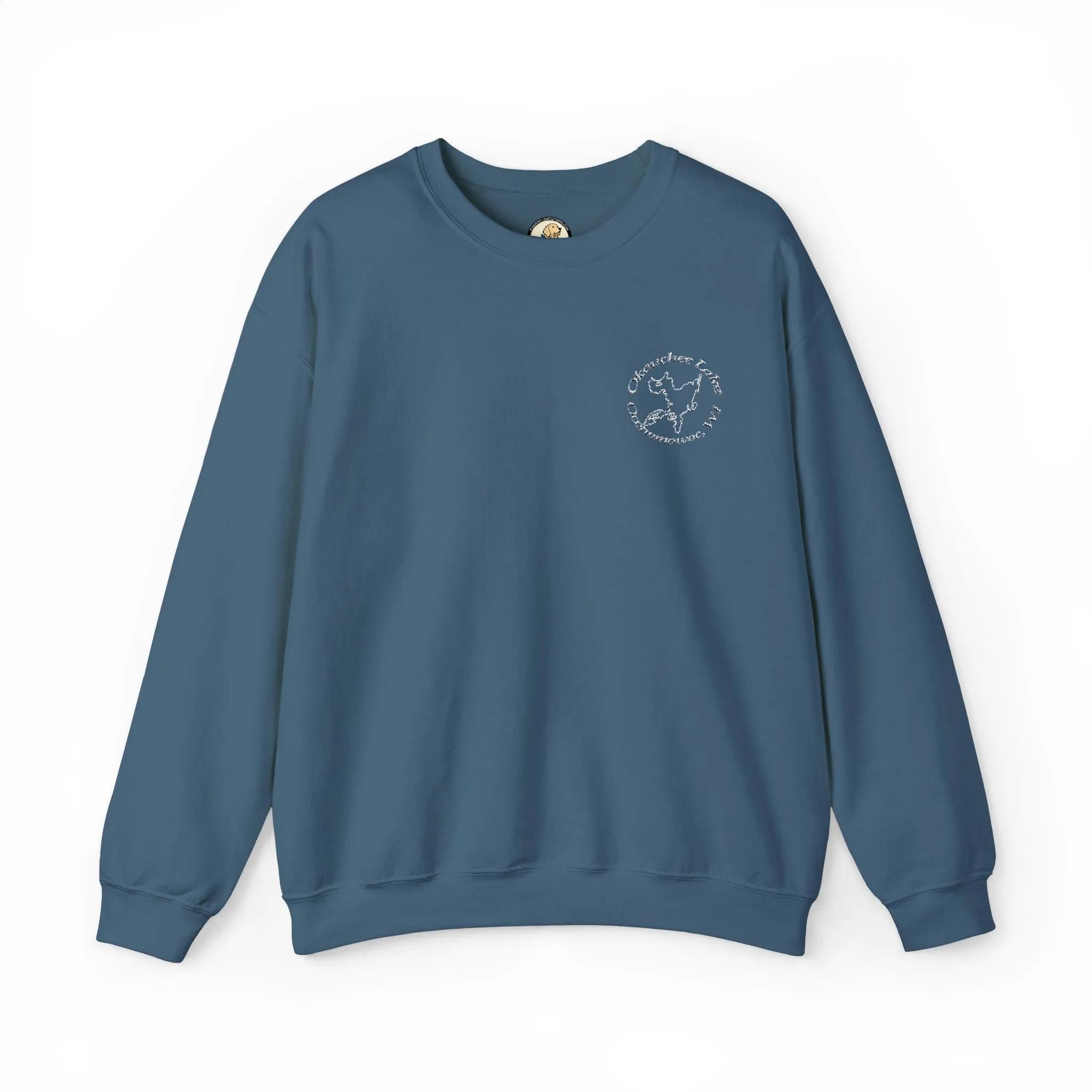 Okauchee Lake Embroidered circle text Oconomowoc WI Unisex Heavy Blend™ Crewneck Sweatshirt
