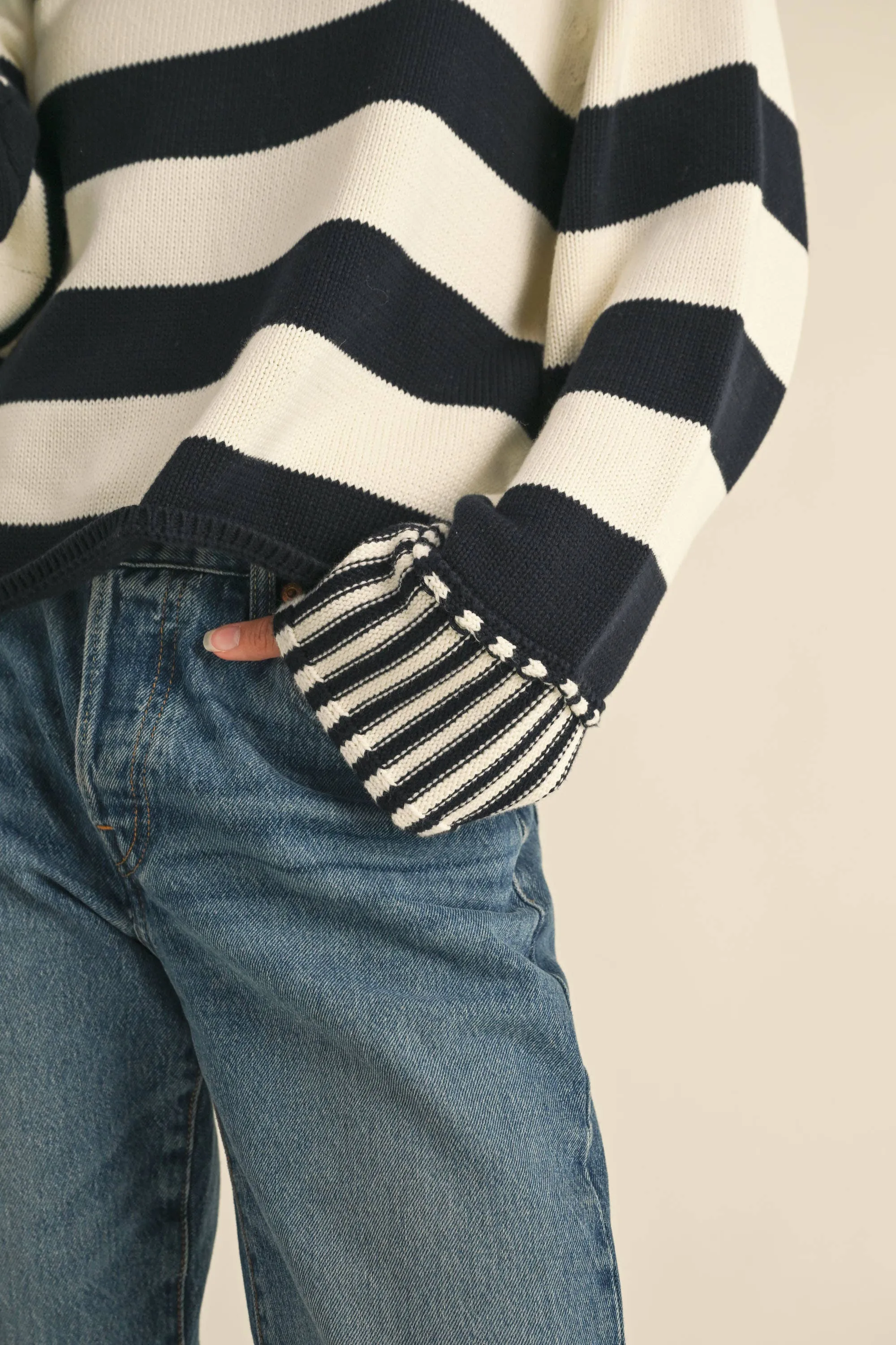 OLIVE/WHITE STRIPED SWEATER TOP