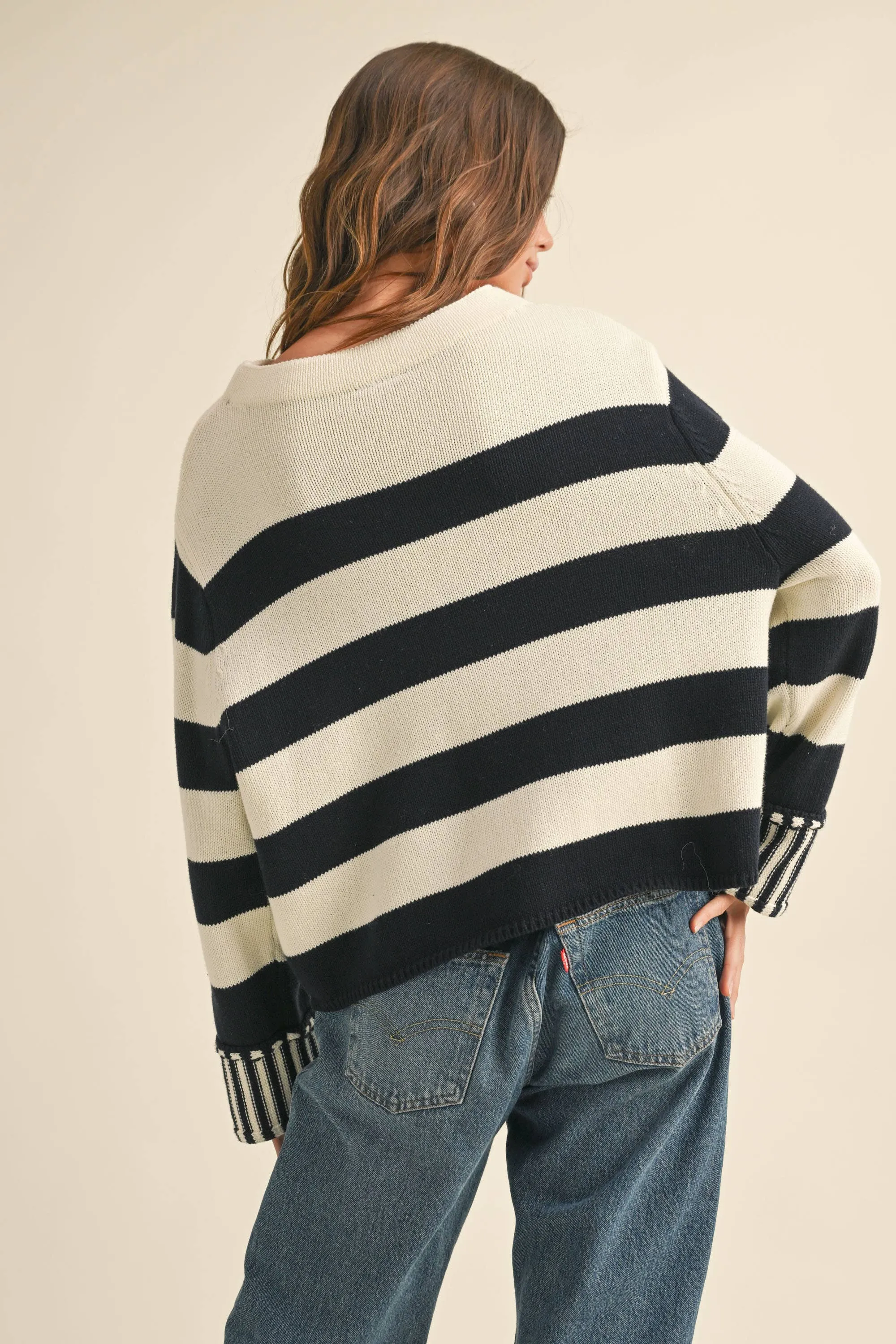 OLIVE/WHITE STRIPED SWEATER TOP