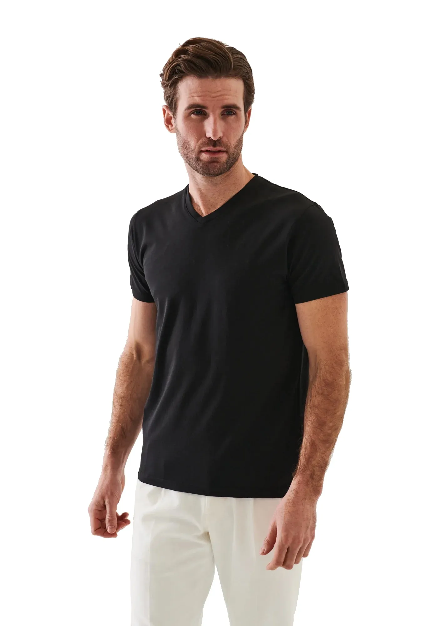 Patrick Assaraf Peruvian Pima Cotton SS V-Neck T-Shirt