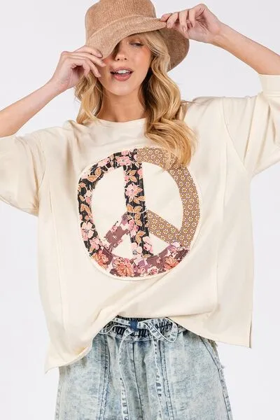 Peace In Motion Cream Floral Peace Patch Top