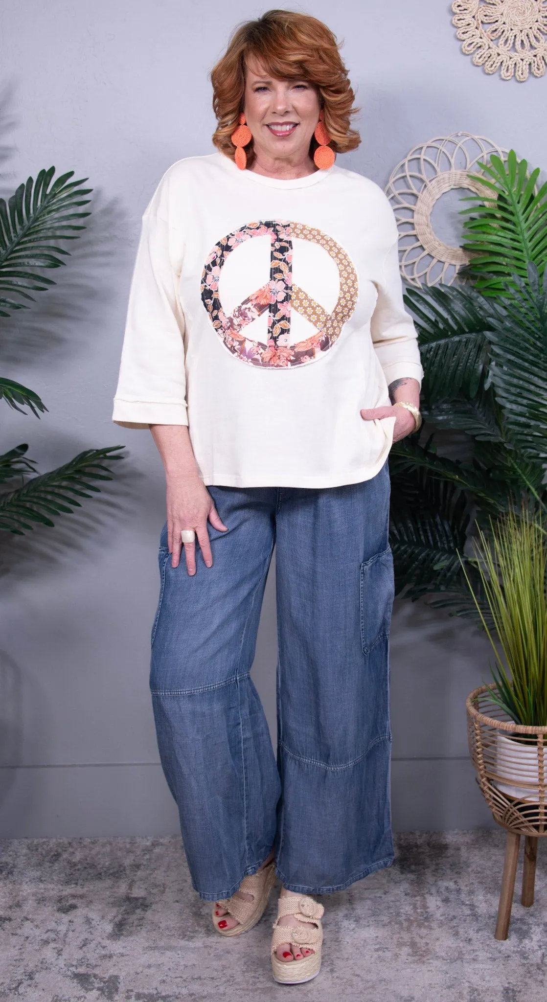 Peace In Motion Cream Floral Peace Patch Top
