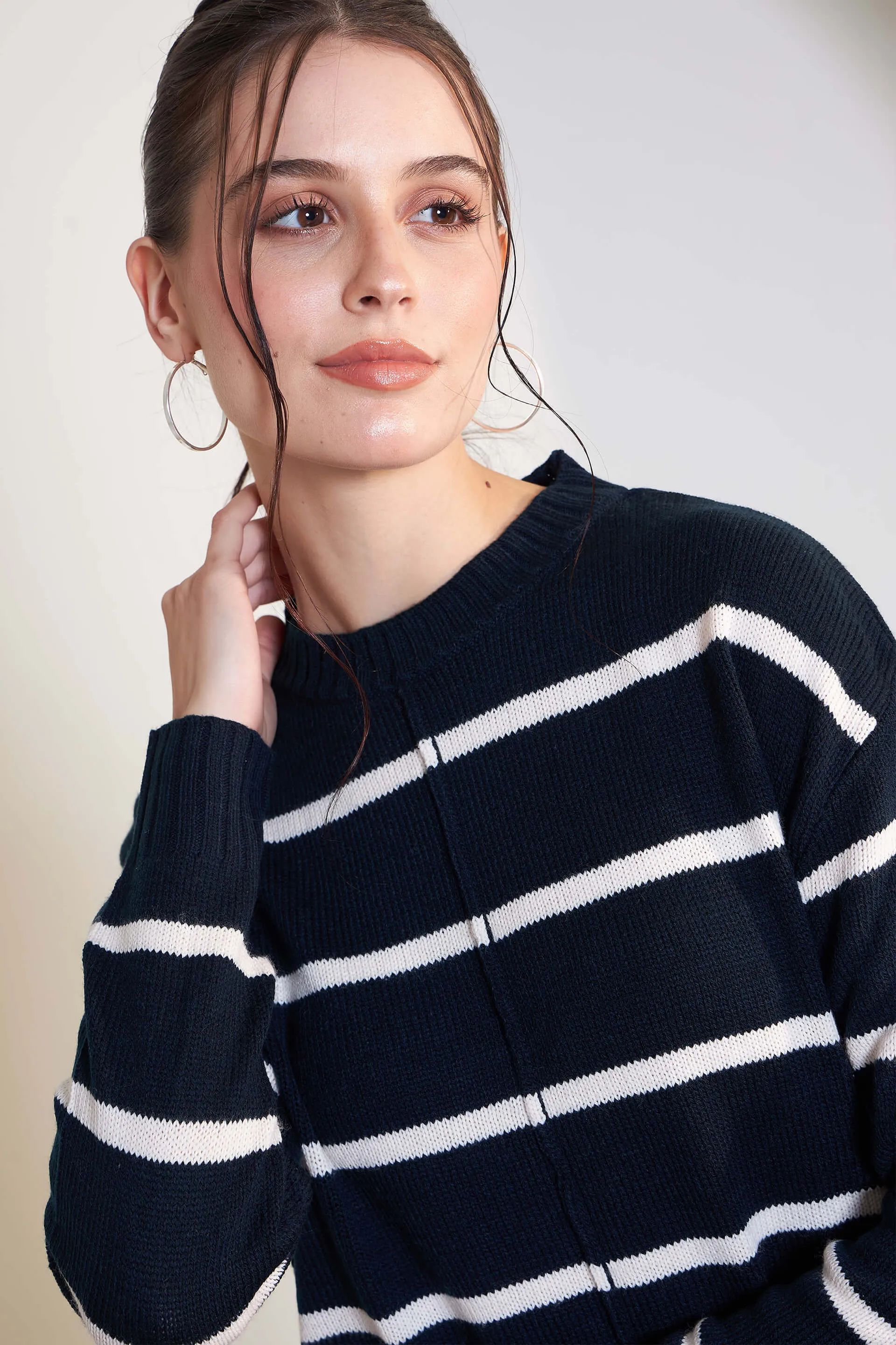 Penelope Striped Knit Sweater - Navy & White