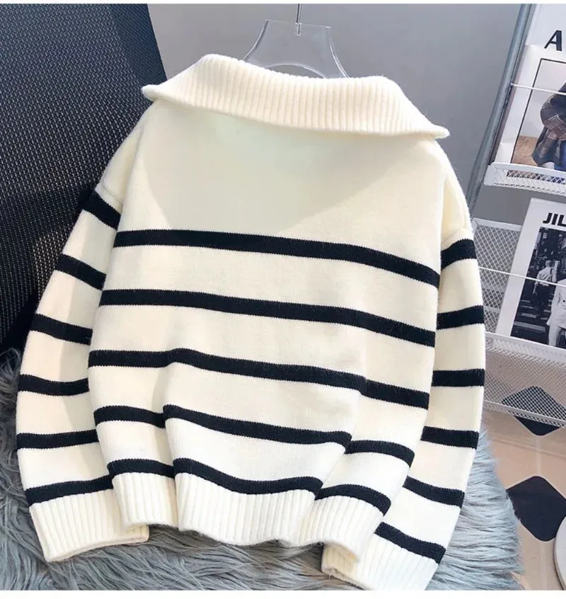 PHARAH | STRIPED ZIPPER SWEATER