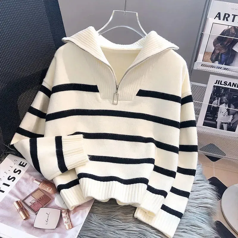 PHARAH | STRIPED ZIPPER SWEATER
