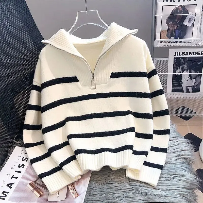 PHARAH | STRIPED ZIPPER SWEATER