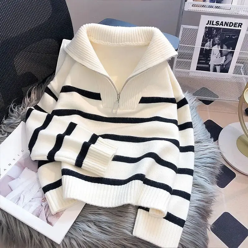PHARAH | STRIPED ZIPPER SWEATER