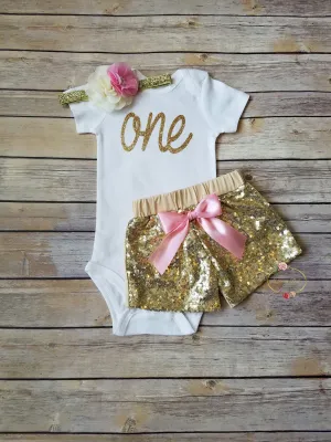 Pink And Gold First Birthday Outfit