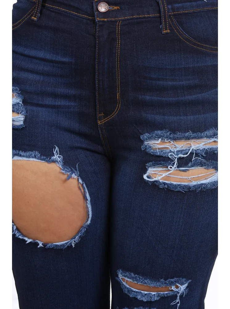Plus Size Let's Rock High Waist Slashed Denim Jeans