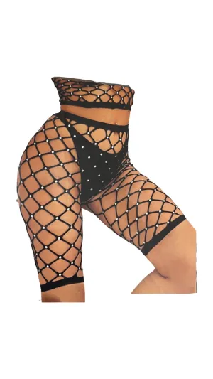 Pot Hole Rhinestone Shorts White