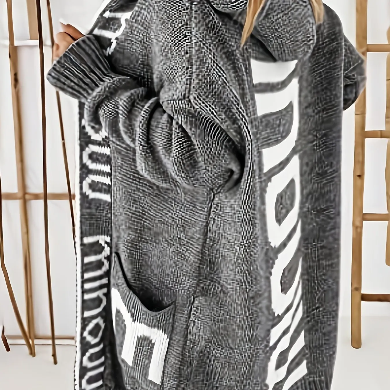 Premium Knitted Cardigan Sweaters For Women With Waterfall Collar - Trendy Letter Print