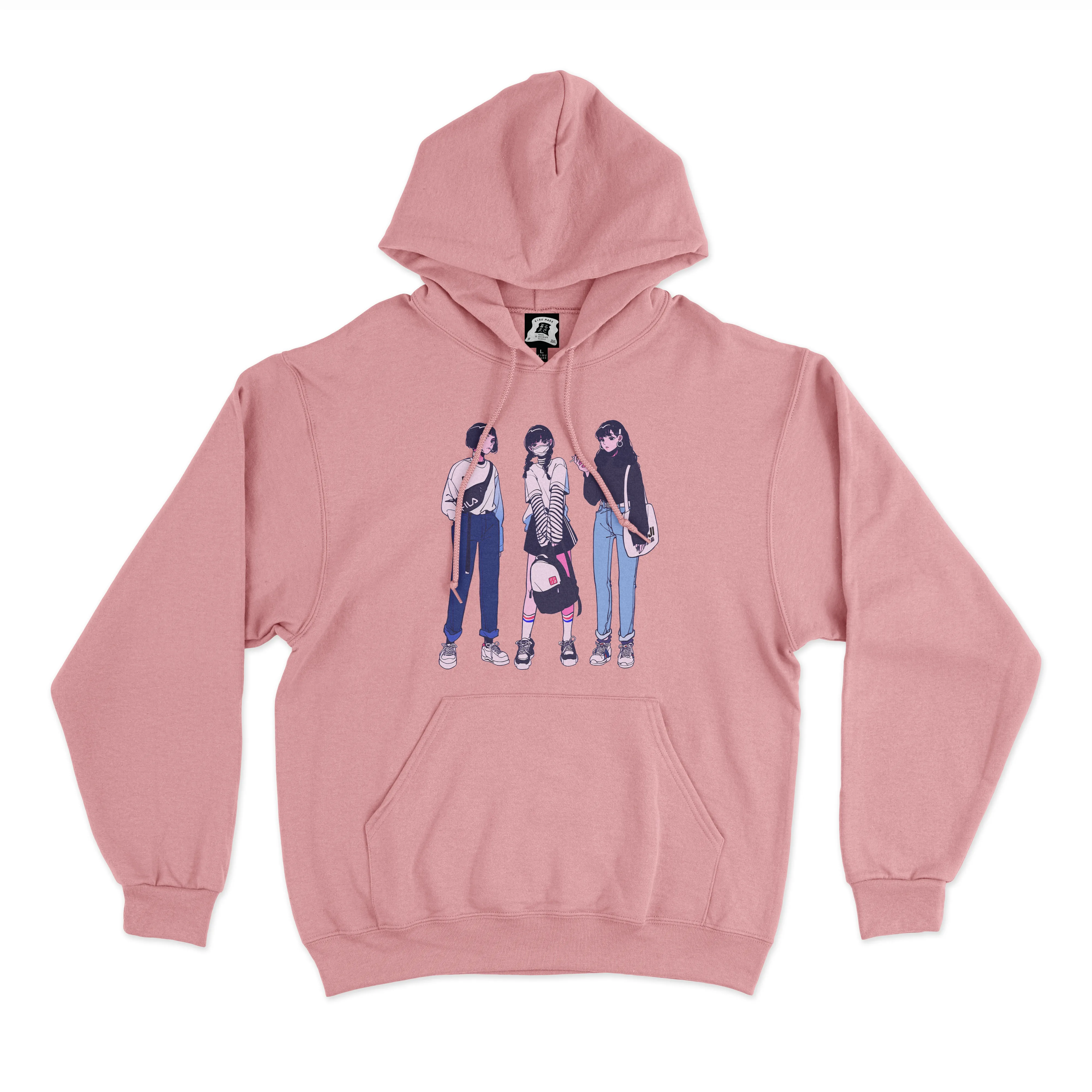 "Girls 01" Fleece Hoodie Light Pink/Khaki