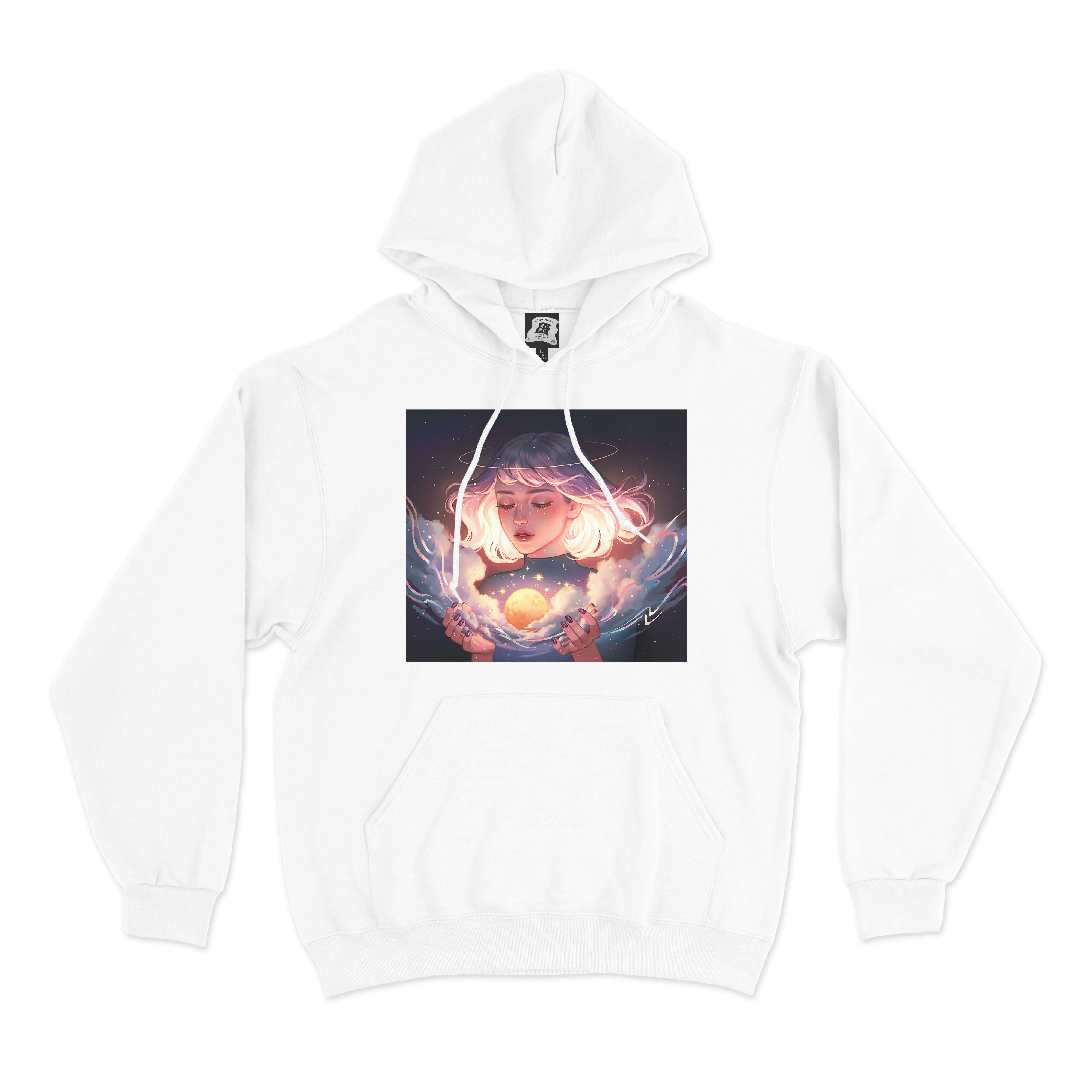 "Moon Catcher" Basic Hoodie White/Black