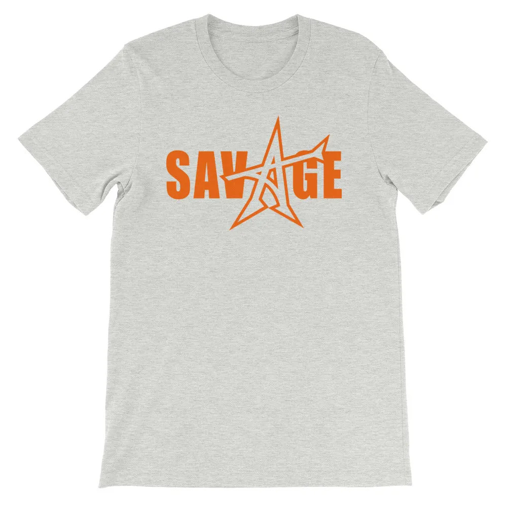 "SAVAGE" T-shirt (neon orange print)