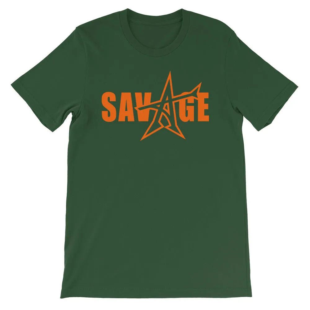 "SAVAGE" T-shirt (neon orange print)