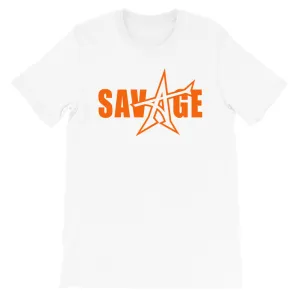 "SAVAGE" T-shirt (neon orange print)