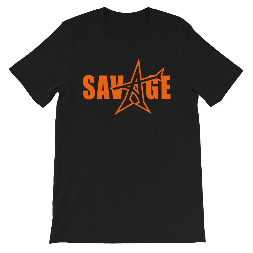 "SAVAGE" T-shirt (neon orange print)