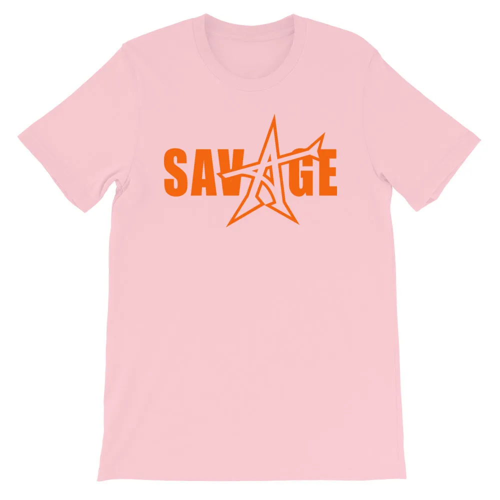 "SAVAGE" T-shirt (neon orange print)