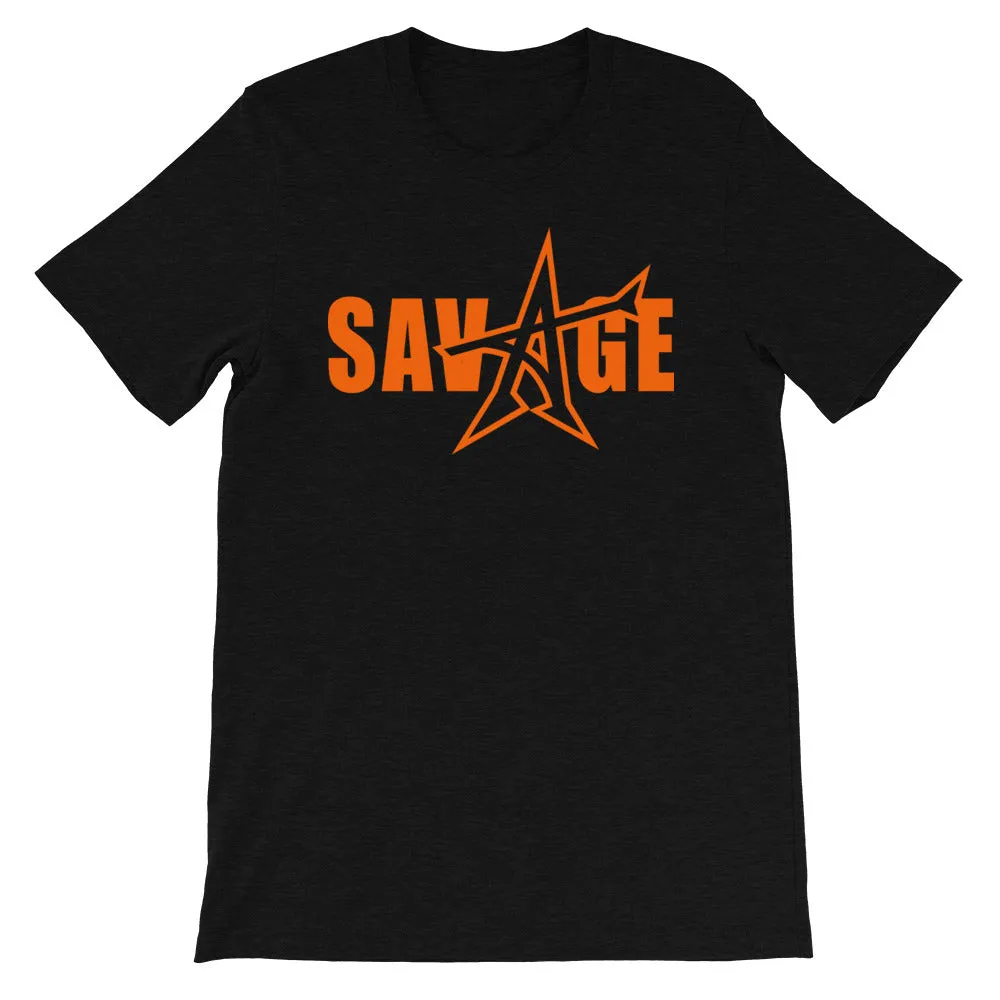"SAVAGE" T-shirt (neon orange print)
