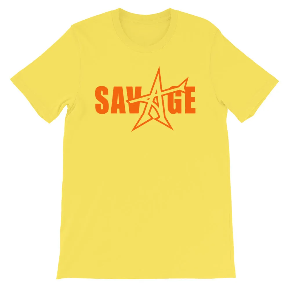 "SAVAGE" T-shirt (neon orange print)