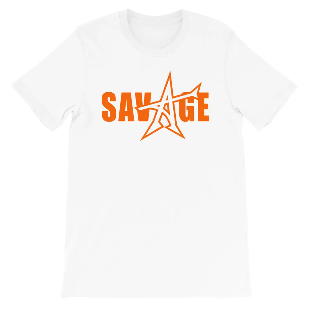 "SAVAGE" T-shirt (neon orange print)