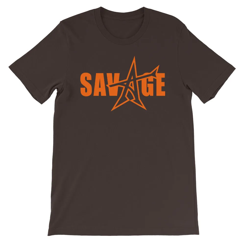 "SAVAGE" T-shirt (neon orange print)