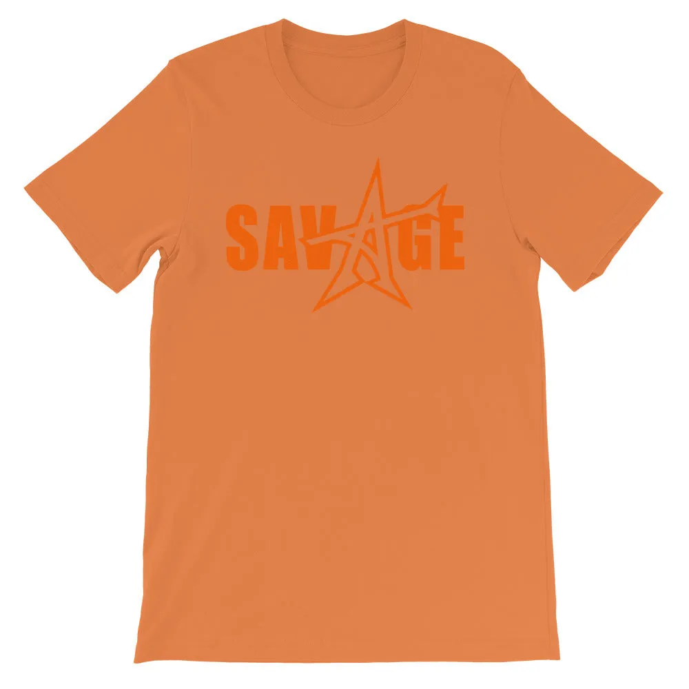 "SAVAGE" T-shirt (neon orange print)