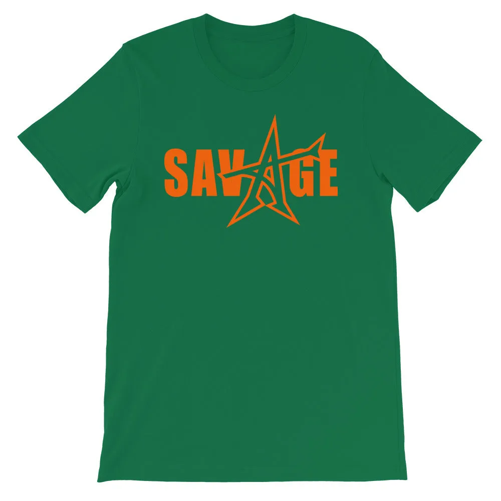 "SAVAGE" T-shirt (neon orange print)