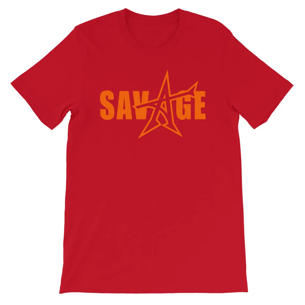 "SAVAGE" T-shirt (neon orange print)