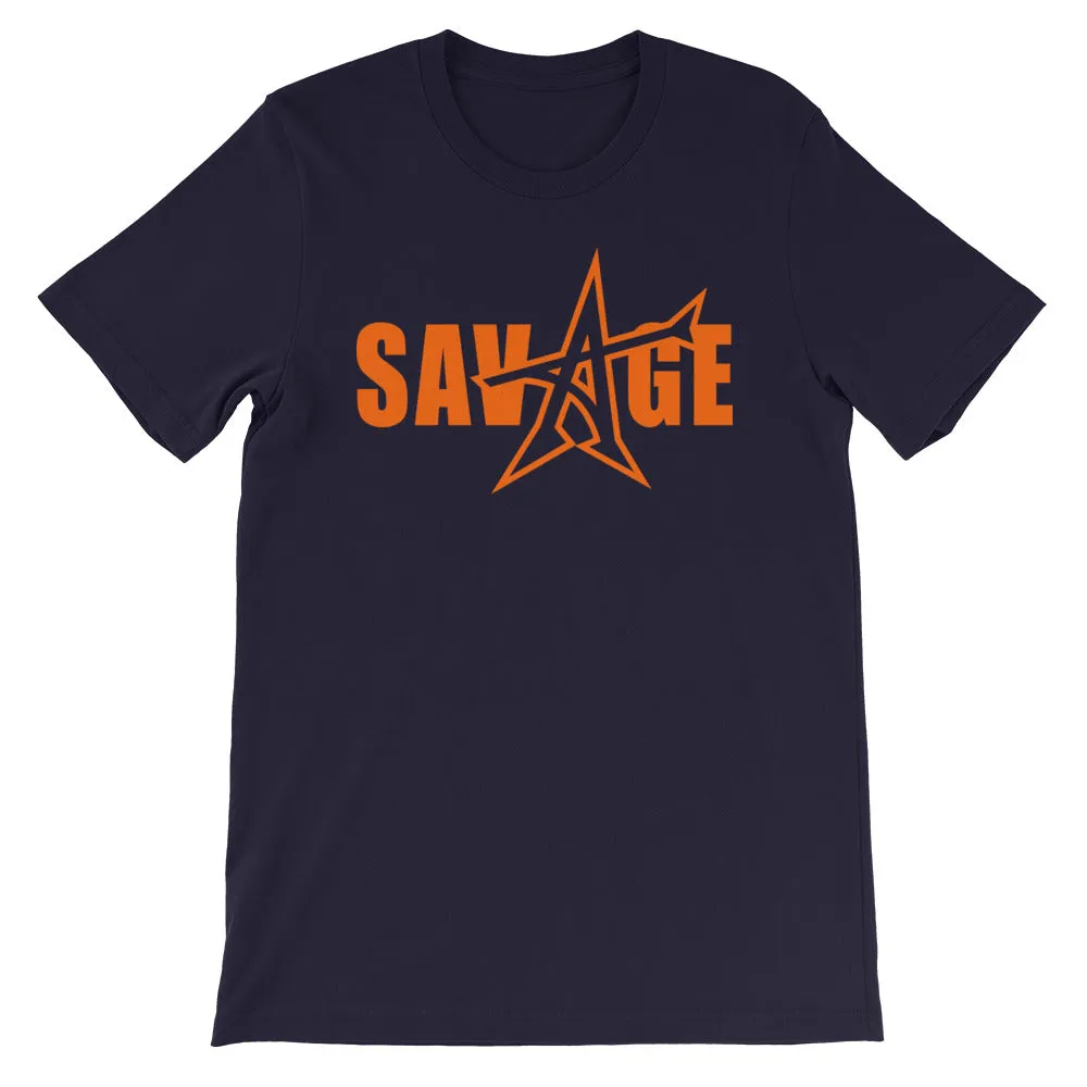 "SAVAGE" T-shirt (neon orange print)